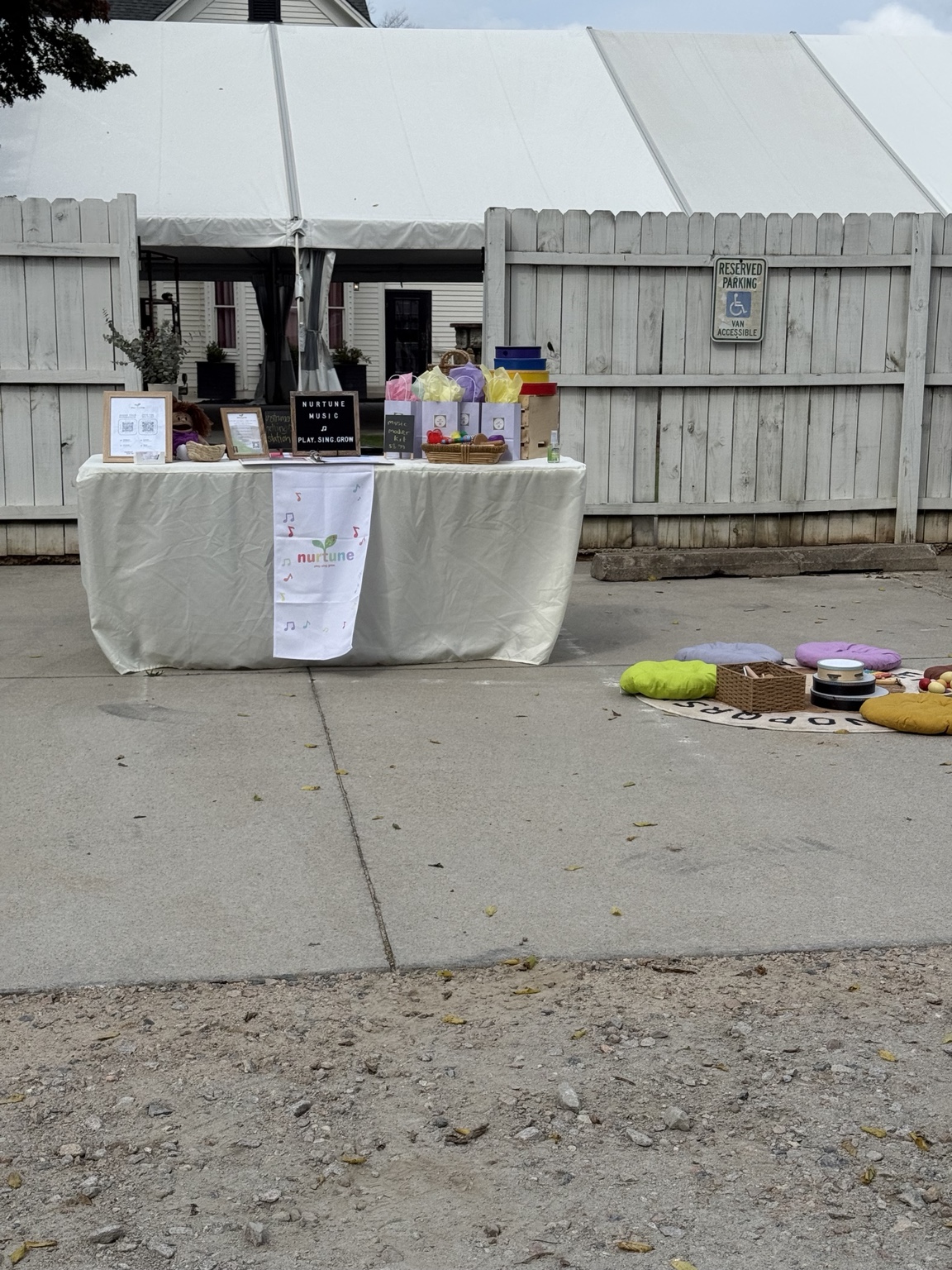 A Nurtune pop-up setup with instruments and colorful gathering spots.